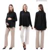 imageMaternity Button Down Shirt Long Sleeve Formal Blouse for Work Pregnant Dress TopBlack