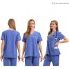 imageMaternity Scrubs Shirt for Women Doctor Uniform Short Sleeve Pregnant Nurse Scrub with Large PocketsBlue Shirt