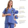 imageMaternity Scrubs Shirt for Women Doctor Uniform Short Sleeve Pregnant Nurse Scrub with Large PocketsBlue Shirt
