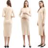 imageMaternity Sweater Dress for Fall Winter Long Sleeve Warm Dress for Work CasualVneck Beige