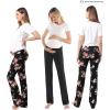 imageWomen Maternity Pajama Pant Stretchy Comfy Wide Soft Palazzo Elastic Pregnancy Lounge Casual PJs2 Pack Black  Black Floral