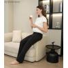 imageWomen Maternity Pajama Pant Stretchy Comfy Wide Soft Palazzo Elastic Pregnancy Lounge Casual PJs2 Pack Black  Dark Grey