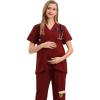 imageMaternity Scrubs Shirt for Women Doctor Uniform Short Sleeve Pregnant Nurse Scrub with Large PocketsRed Shirt