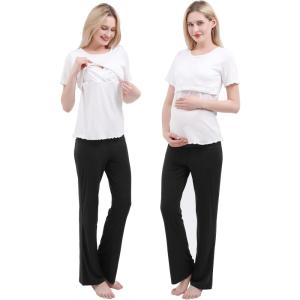 imageAlina Mae Maternity Pregnant womens nursing pajamas set pregnant womens lounge pajamas short sleeveBlack