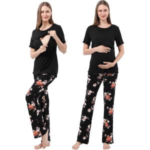 imageAlina Mae Maternity Pregnant womens nursing pajamas set pregnant womens lounge pajamas short sleeveBlack on Pattern