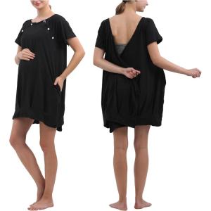 imageLabor and Delivery Gown for Hospital With Pockets Open Back Nursing Pajamas for Women Breastfeeding Maternity NightgownBlack