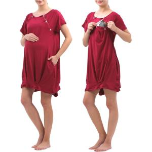 imageLabor and Delivery Gown for Hospital With Pockets Open Back Nursing Pajamas for Women Breastfeeding Maternity NightgownRed