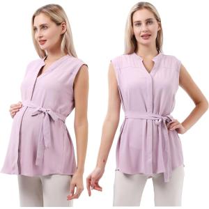 imageMaternity Blouse for Work Pregnancy Top Short Sleeve Shirt Formal Women ChiffonLavender
