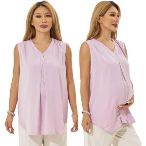 imageMaternity Blouse for Work Pregnancy Top Short Sleeve Shirt Formal Women ChiffonPurple