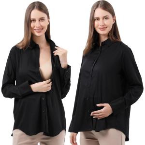 imageMaternity Button Down Shirt Long Sleeve Formal Blouse for Work Pregnant Dress TopBlack