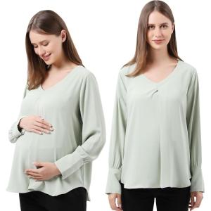 imageMaternity Button Down Shirt Long Sleeve Formal Blouse for Work Pregnant Dress TopLight Green