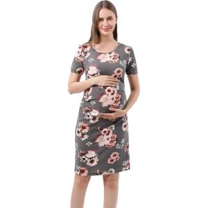 imageMaternity Dress Baby Shower Bodycon Short Sleeve Casual Daily Wear to Work WomenFloral Grey