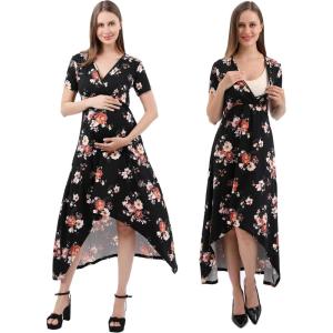 imageMaternity Dress Baby Shower Bodycon Short Sleeve Casual Daily Wear to Work WomenFlow Style  Black Floral