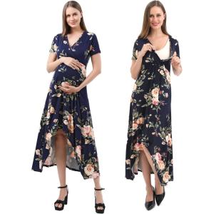 imageMaternity Dress Baby Shower Bodycon Short Sleeve Casual Daily Wear to Work WomenFlow Style  Navy Floral