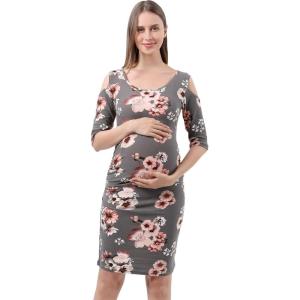imageMaternity Dress Baby Shower Bodycon Short Sleeve Casual Daily Wear to Work WomenOff Shoulder Style  Grey Floral