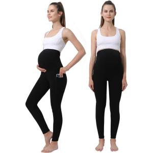 imageMaternity Leggings Pregnant OverBump Pant with Pockets Stretch for Workout YogaBlack