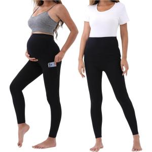 imageMaternity Leggings Pregnant OverBump Pant with Pockets Stretch for Workout YogaBlack Pants With Pockets