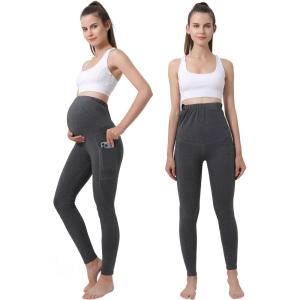 imageMaternity Leggings Pregnant OverBump Pant with Pockets Stretch for Workout YogaGrey