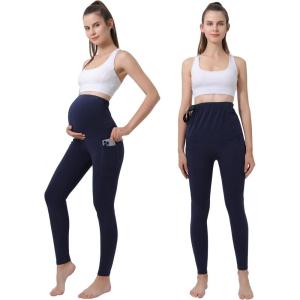 imageMaternity Leggings Pregnant OverBump Pant with Pockets Stretch for Workout YogaNavy