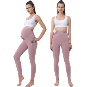 imageMaternity Leggings Pregnant OverBump Pant with Pockets Stretch for Workout YogaRed