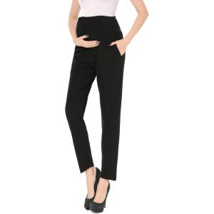imageMaternity Pants Work Over The Belly with Pockets Womens Pregnancy Dress Pants Office Clothes Trousers Stretch SummerBlack