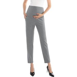 imageMaternity Pants Work Over The Belly with Pockets Womens Pregnancy Dress Pants Office Clothes Trousers Stretch SummerGray