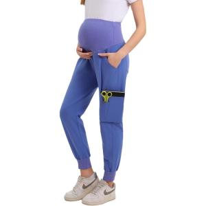 imageMaternity Scrub Jogger Pants for Women Pregnant Doctor Uniform Pant Nurse Scrub w 6 PocketsBlue Jogger