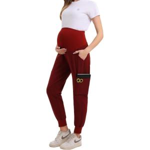 imageMaternity Scrub Jogger Pants for Women Pregnant Doctor Uniform Pant Nurse Scrub w 6 PocketsRed Jogger