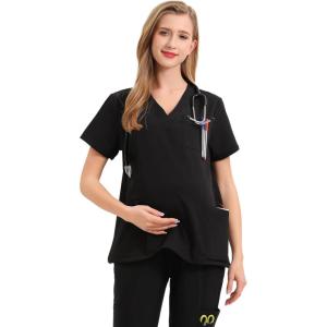 imageMaternity Scrubs Shirt for Women Doctor Uniform Short Sleeve Pregnant Nurse Scrub with Large PocketsBlack Shirt