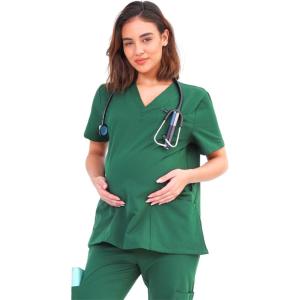 imageMaternity Scrubs Shirt for Women Doctor Uniform Short Sleeve Pregnant Nurse Scrub with Large PocketsGreen Shirt