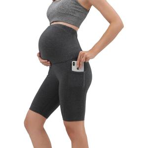 imageMaternity Shorts Pregnant OverBump Pant with Pockets Stretch for Workout YogaGrey