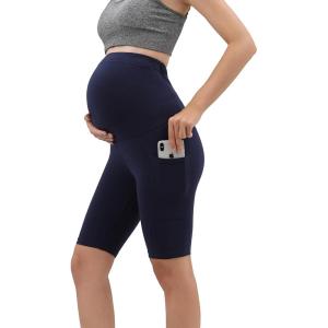 imageMaternity Shorts Pregnant OverBump Pant with Pockets Stretch for Workout YogaNavy