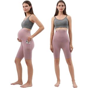 imageMaternity Shorts Pregnant OverBump Pant with Pockets Stretch for Workout YogaPink