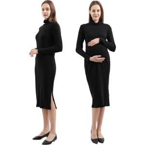imageMaternity Sweater Dress for Fall Winter Long Sleeve Warm Dress for Work CasualBlack