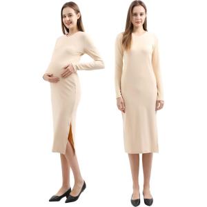 imageMaternity Sweater Dress for Fall Winter Long Sleeve Warm Dress for Work CasualVneck Beige