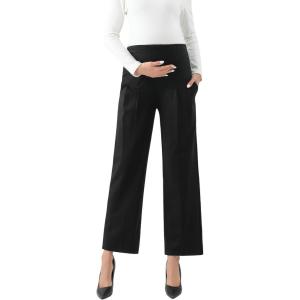 imageMaternity Wide Leg Pants Comfortable Stretch OverBump Women Pregnancy Casual Capris for WorkWide Leg  Black