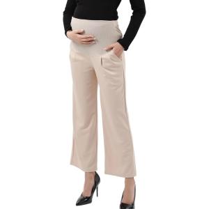 imageMaternity Wide Leg Pants Comfortable Stretch OverBump Women Pregnancy Casual Capris for WorkWide Leg  Khaki