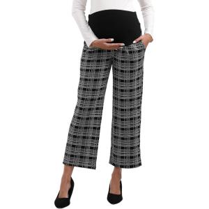 imageMaternity Wide Leg Pants Comfortable Stretch OverBump Women Pregnancy Casual Capris for WorkWide Leg  Plaid