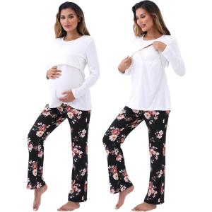 imageWomen Maternity Nursing Pajama Sets Pregnant Lounge SleepwearBlack Floral