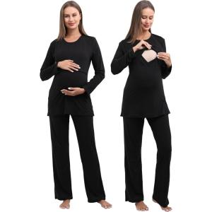 imageWomen Maternity Nursing Pajama Sets Pregnant Lounge SleepwearBlack on Black