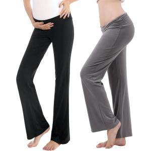 imageWomen Maternity Pajama Pant Stretchy Comfy Wide Soft Palazzo Elastic Pregnancy Lounge Casual PJs2 Pack Black  Grey