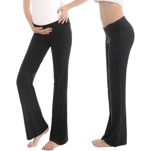 imageWomen Maternity Pajama Pant Stretchy Comfy Wide Soft Palazzo Elastic Pregnancy Lounge Casual PJsBlack
