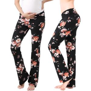 imageWomen Maternity Pajama Pant Stretchy Comfy Wide Soft Palazzo Elastic Pregnancy Lounge Casual PJsBlack Floral
