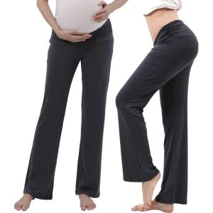 imageWomen Maternity Pajama Pant Stretchy Comfy Wide Soft Palazzo Elastic Pregnancy Lounge Casual PJsDark Gray