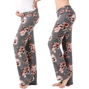 imageWomen Maternity Pajama Pant Stretchy Comfy Wide Soft Palazzo Elastic Pregnancy Lounge Casual PJsGrey Floral
