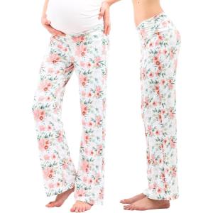 imageWomen Maternity Pajama Pant Stretchy Comfy Wide Soft Palazzo Elastic Pregnancy Lounge Casual PJsPink Floral