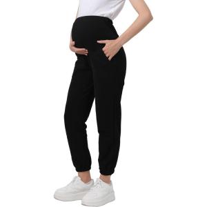 imageWomens Maternity Joggers Pregnant Sweatpants Pants Casual Lounge Over Belly GymBlack