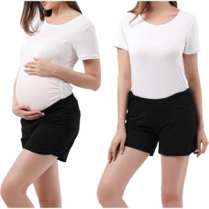 imageWomens Maternity Shorts Lounge Sports Yoga Pregnancy Underbelly Workout PantsBlack