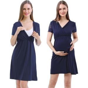 imageMaternity Dress Baby Shower Bodycon Short Sleeve Casual Daily Wear to Work WomenLace Style  Navy