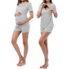 imageWomen Maternity Nursing Pajama Sets Breastfeeding Sleepwear Short Sleeve Shirts Long Pregnancy Pants Wear at Home Solid Black Medium